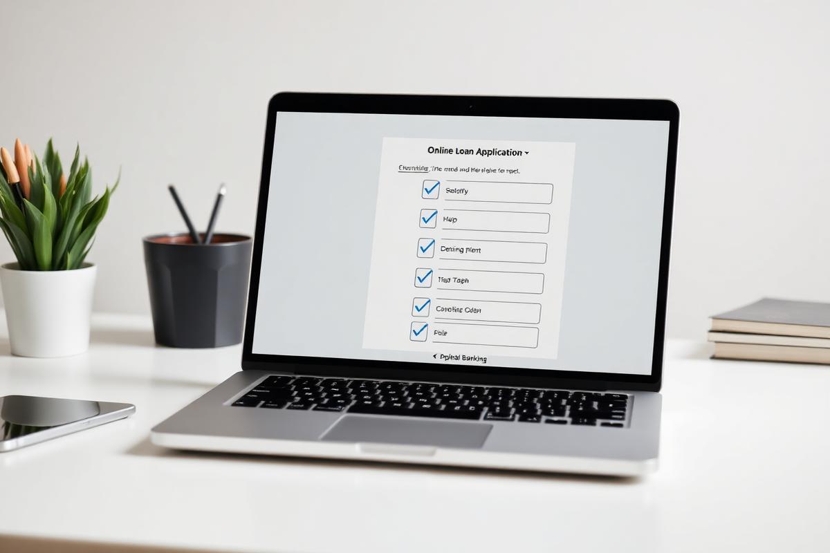 Slik søker du om firmalån – laptop med digital lånesøknad og sjekkliste steg for steg