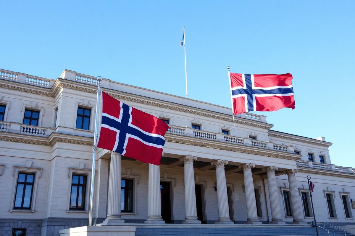 Firmalån med statlig garanti – norsk regjeringsbygning med flagg som symboliserer offentlig støtte