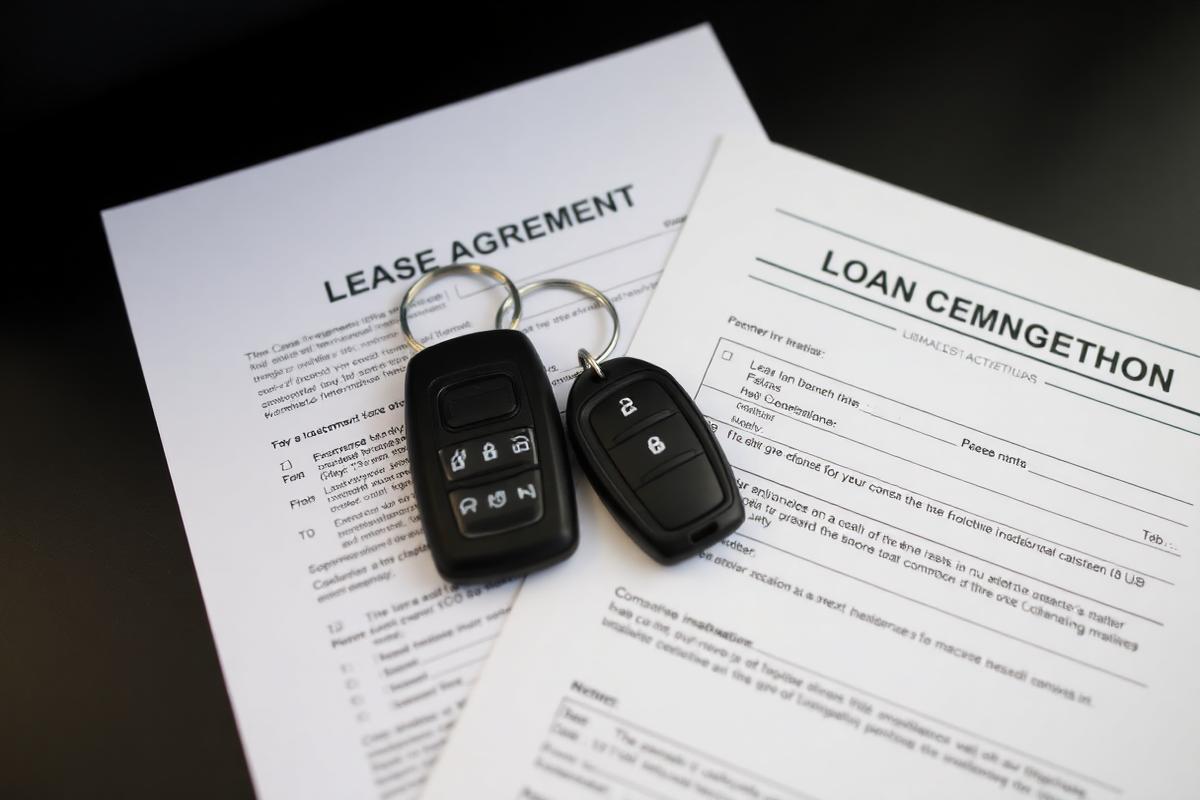Firmalån vs leasing – bilnøkler på leasingavtale og lånekontrakt for sammenligning
